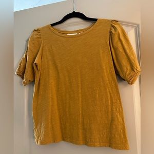 Maeve Anthropologie Ruffled Mustard Tshirt